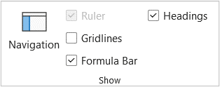 Show group in the View tab in the Ribbon in Excel with Gridlines checkbox.