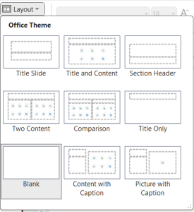 Layout drop-down menu in PowerPoint.