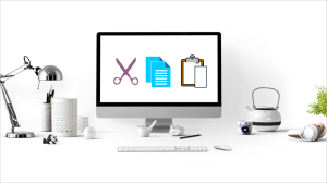 Cut copy and paste in Word represented by icons on a desktop screen.