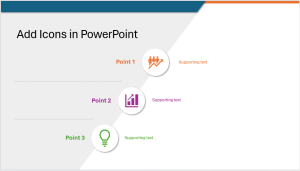 Insert icons in PowerPoint represented by a slide with icons.