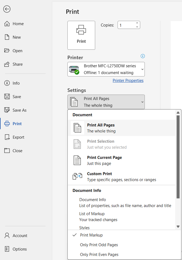 Print options in Word to turn off printing of comments and other markup.